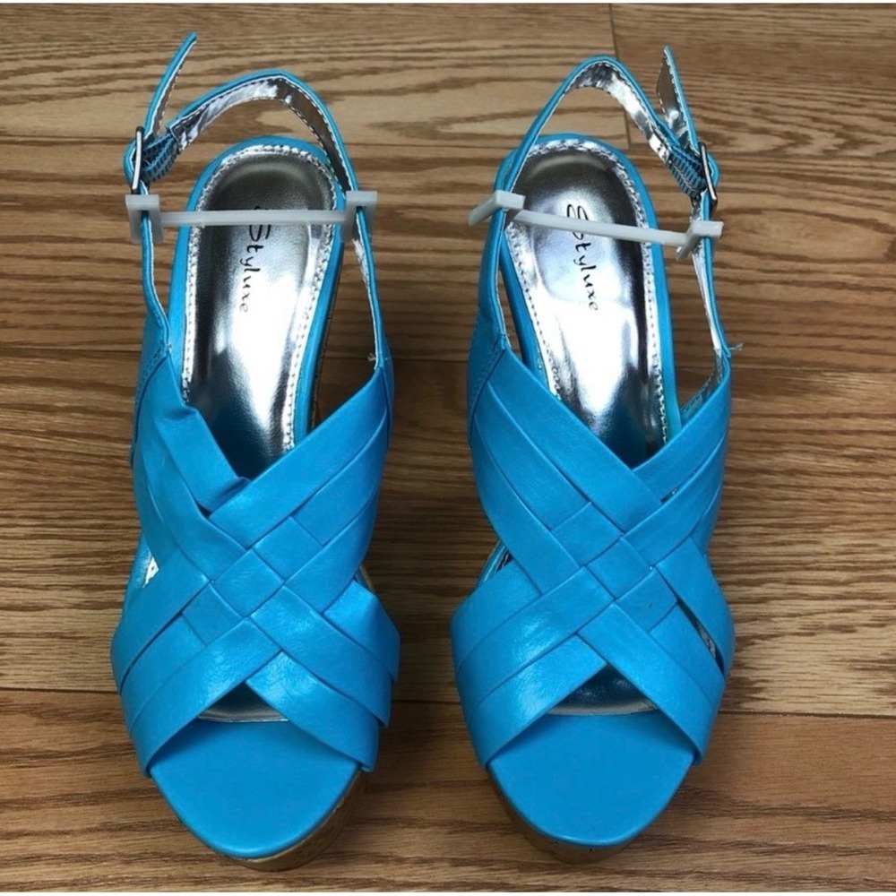 New STYLUXE Mummy Blue Turquoise Cork Wedge with Silver – Size 5.5 - Picture 3 of 7